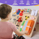 Montessori Wooden Busy Board Kids Educational Learning Training Toy Lock Box