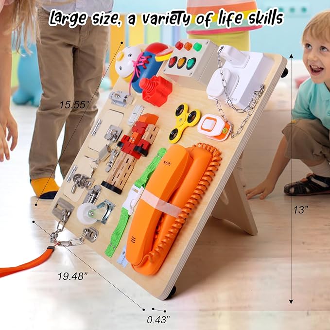 Montessori Wooden Busy Board Kids Educational Learning Training Toy Lock Box