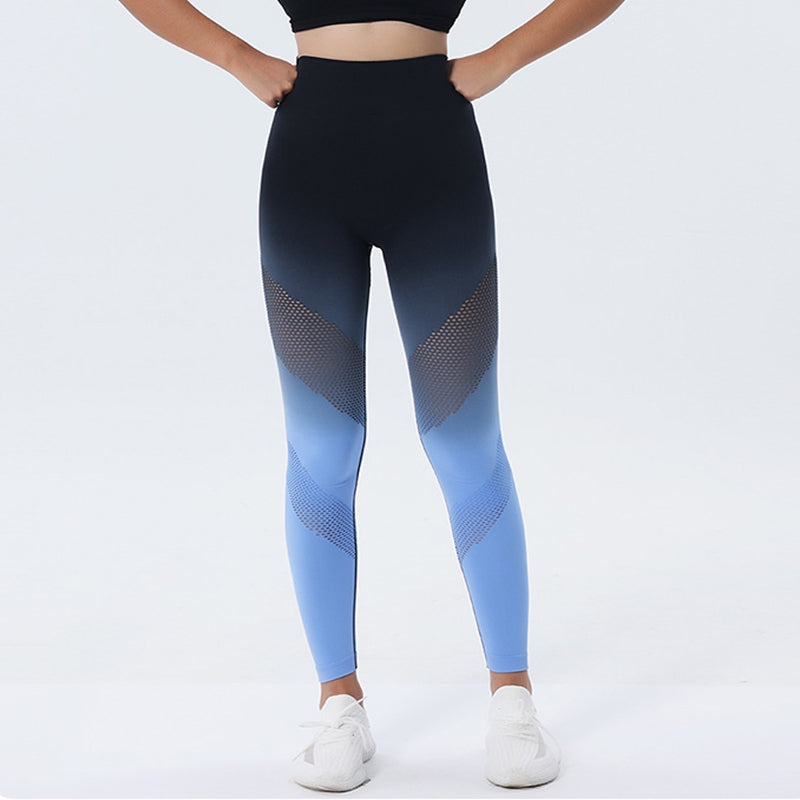 Pantalon de Yoga imprimé dégradé, nouveau Design creux, sans couture, taille haute, levage des hanches, Leggings de Fitness pour femmes, pantalon à séchage rapide