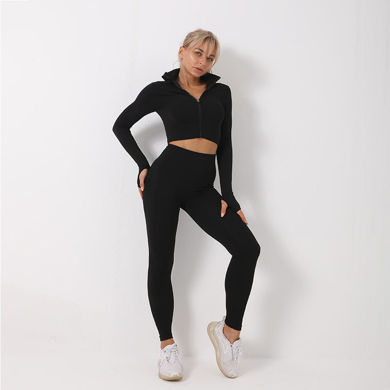 Ensemble de Yoga 3 pièces ensemble de Sport sans couture femmes vêtements de Sport Leggings femmes haut court soutien-gorge de Sport femmes Fitness ensemble de gymnastique femmes tenues survêtement