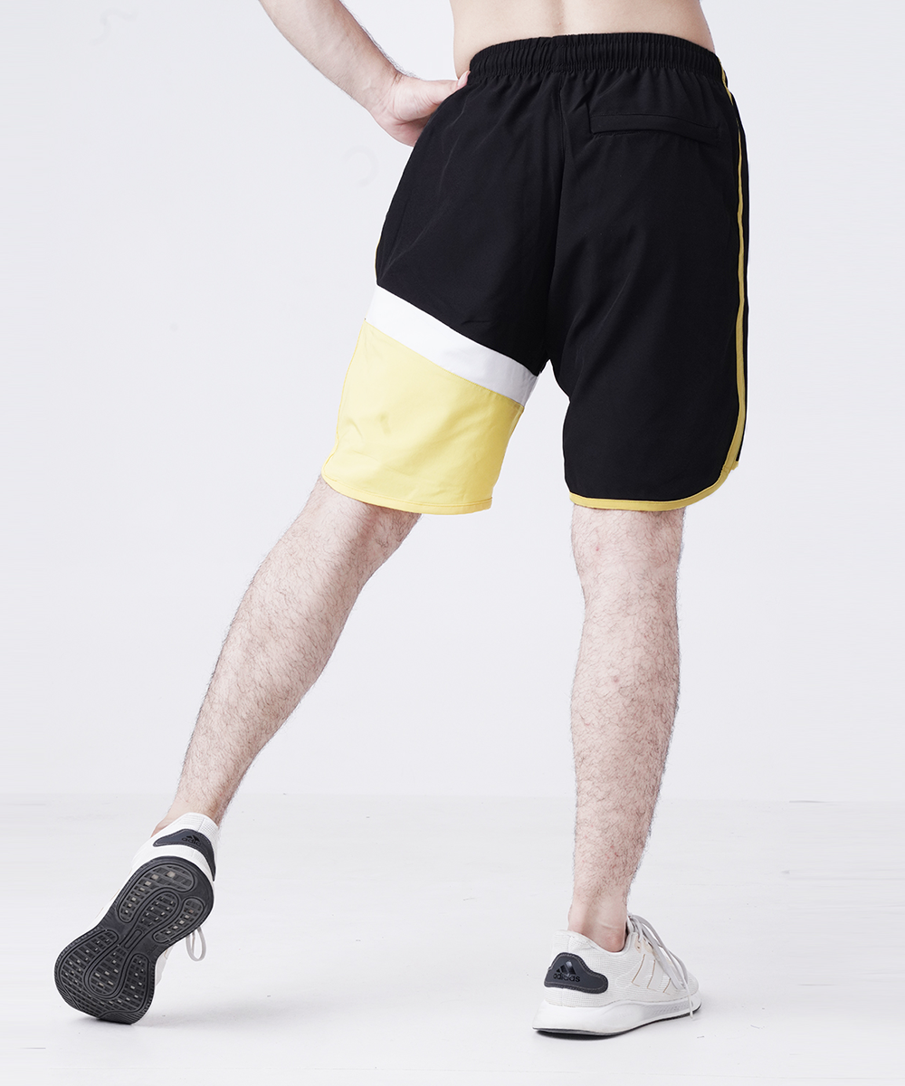 Buy BLACK WHITE AND YELLOW CONTRAST FITNESS STAGE SHORTS