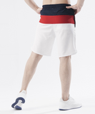 NAVY AND WHITE TRI PANEL FITNESS STAGE SHORTS