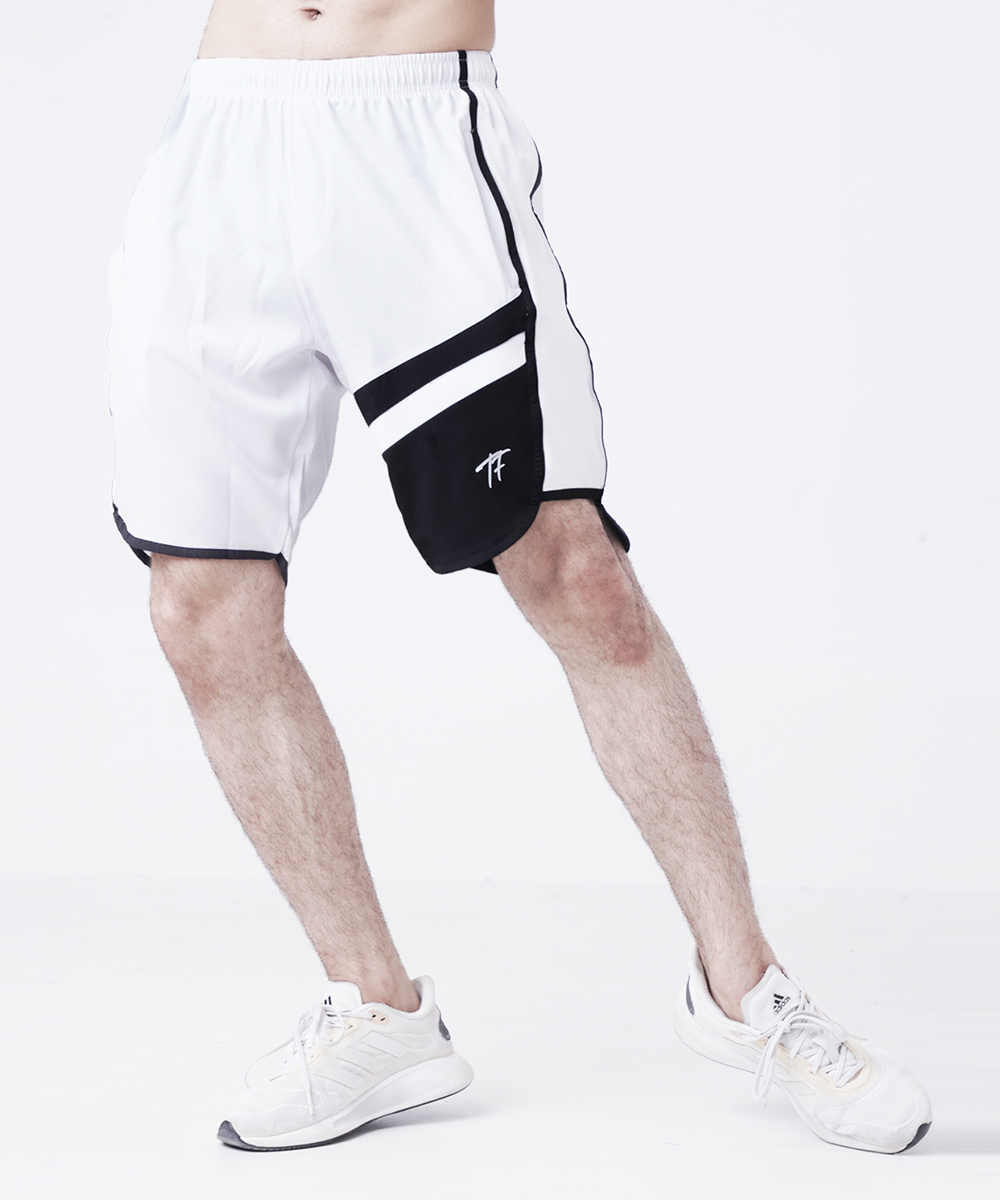 Buy WHITE AND BLACK PANEL FITNESS STAGE SHORTS