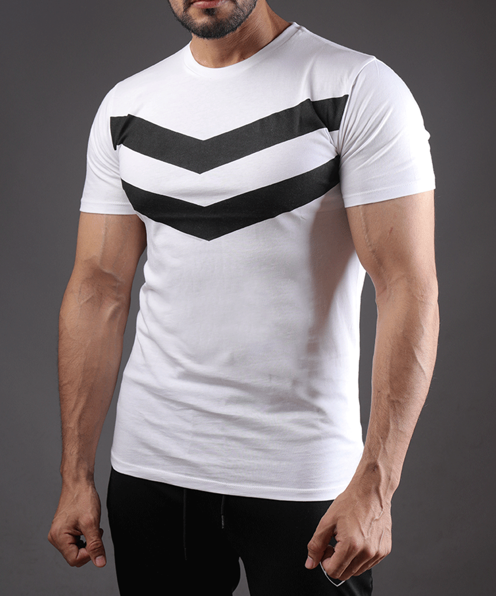 Buy WHITE CREW NECK TEE WITH PRINT