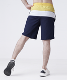 YELLOW WHITE NAVY TRI PANEL FITNESS STAGE SHORTS