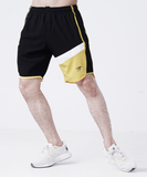 BLACK WHITE AND YELLOW CONTRAST FITNESS STAGE SHORTS Online