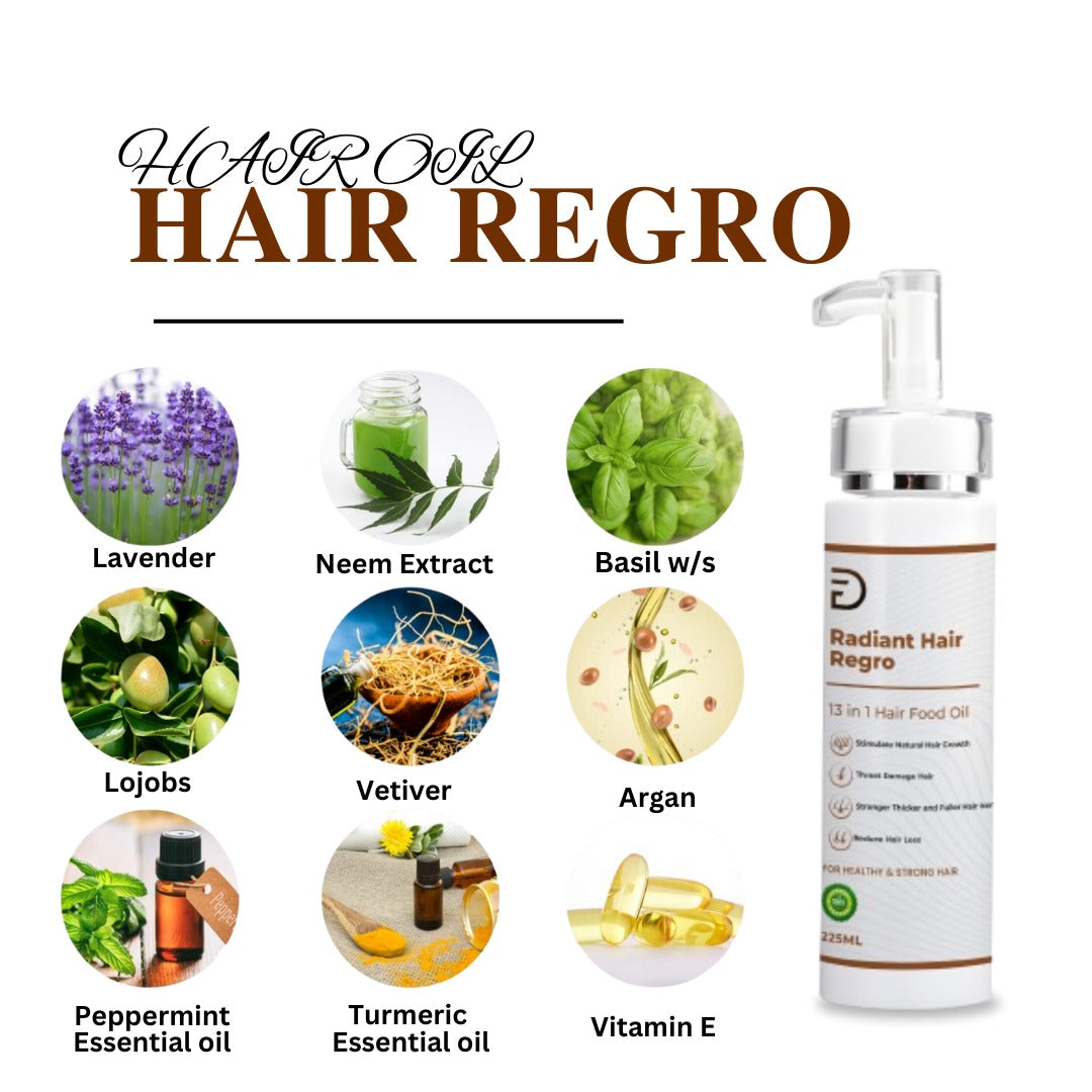 Radiant & Regro Herbal Hair Food Oil – Nature’s Secret for Healthy, Lush Hair!