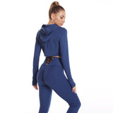 3 pièces costumes de sport à manches longues haut à capuche conception creuse camisole et bout à bout taille haute sans couture Fitness Leggings sport tenues de sport vêtements