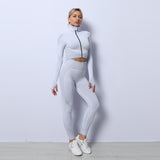 Ensemble de Yoga 3 pièces ensemble de Sport sans couture femmes vêtements de Sport Leggings femmes haut court soutien-gorge de Sport femmes Fitness ensemble de gymnastique femmes tenues survêtement